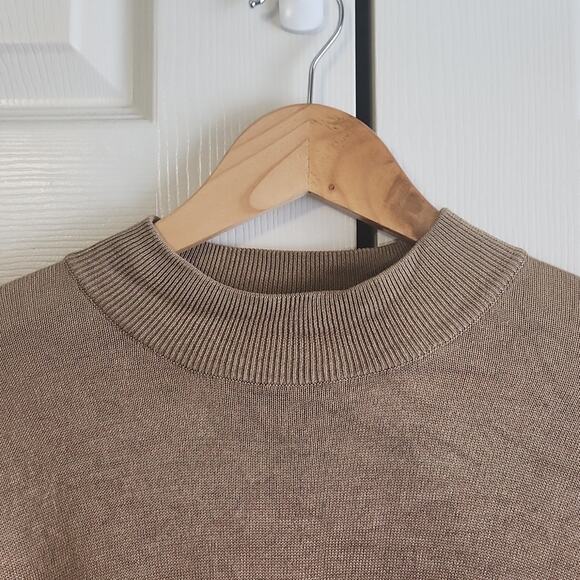 Pronto Uomo Mens Light Brown Mock Sweater SZ LG Silk Blend Pullover Lightweight - Picture 6 of 10